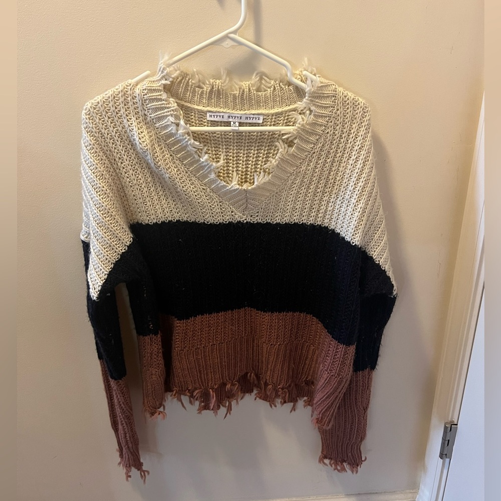 Distressed tri-colored sweater